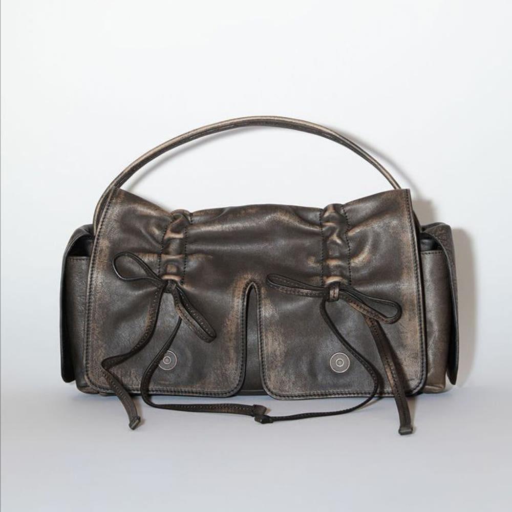 갓수 빈티지 리본 레더 토트백 브라운 숄더백