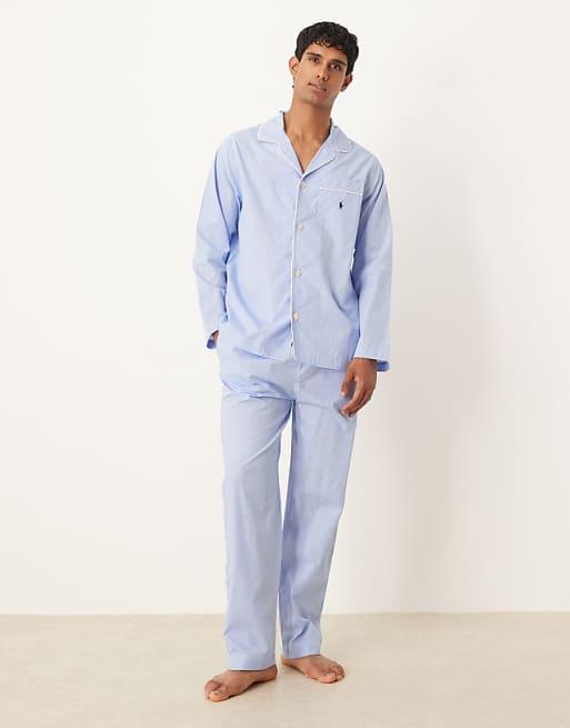 Polo Ralph Lauren icon logo gingham print pyjama lounge set in light blue