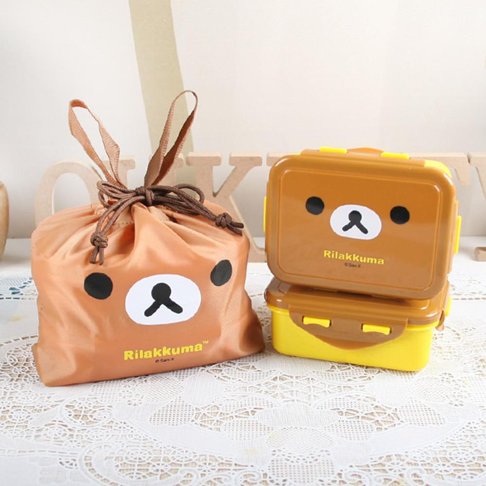 오키티 리락쿠마 사각밀폐2단도시락(얼굴)브라운4094