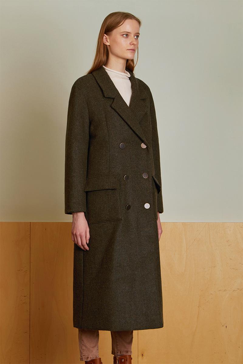 (LRENE) DOUBLE BREASTED REEFER WOOL COAT_KH