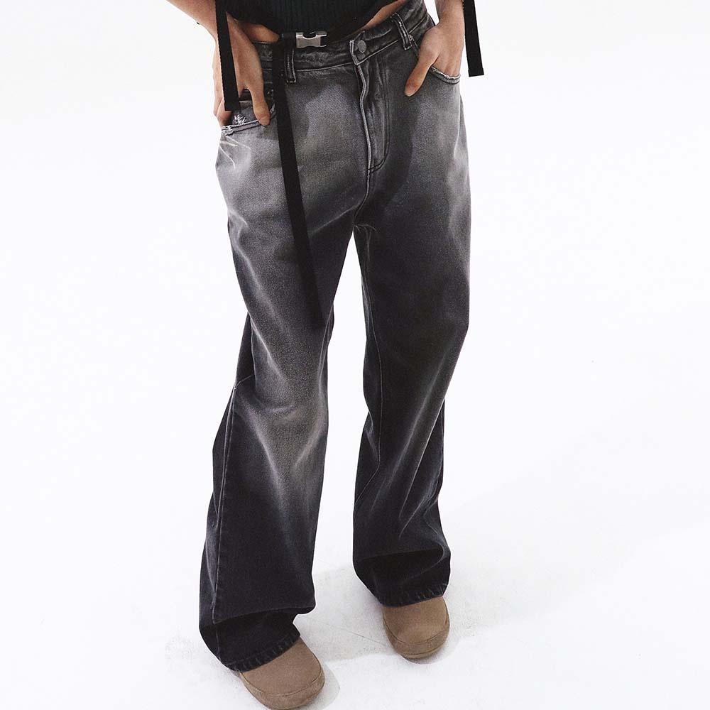 VINTAGE WASHED DENIM PANTS DARK GRAY
