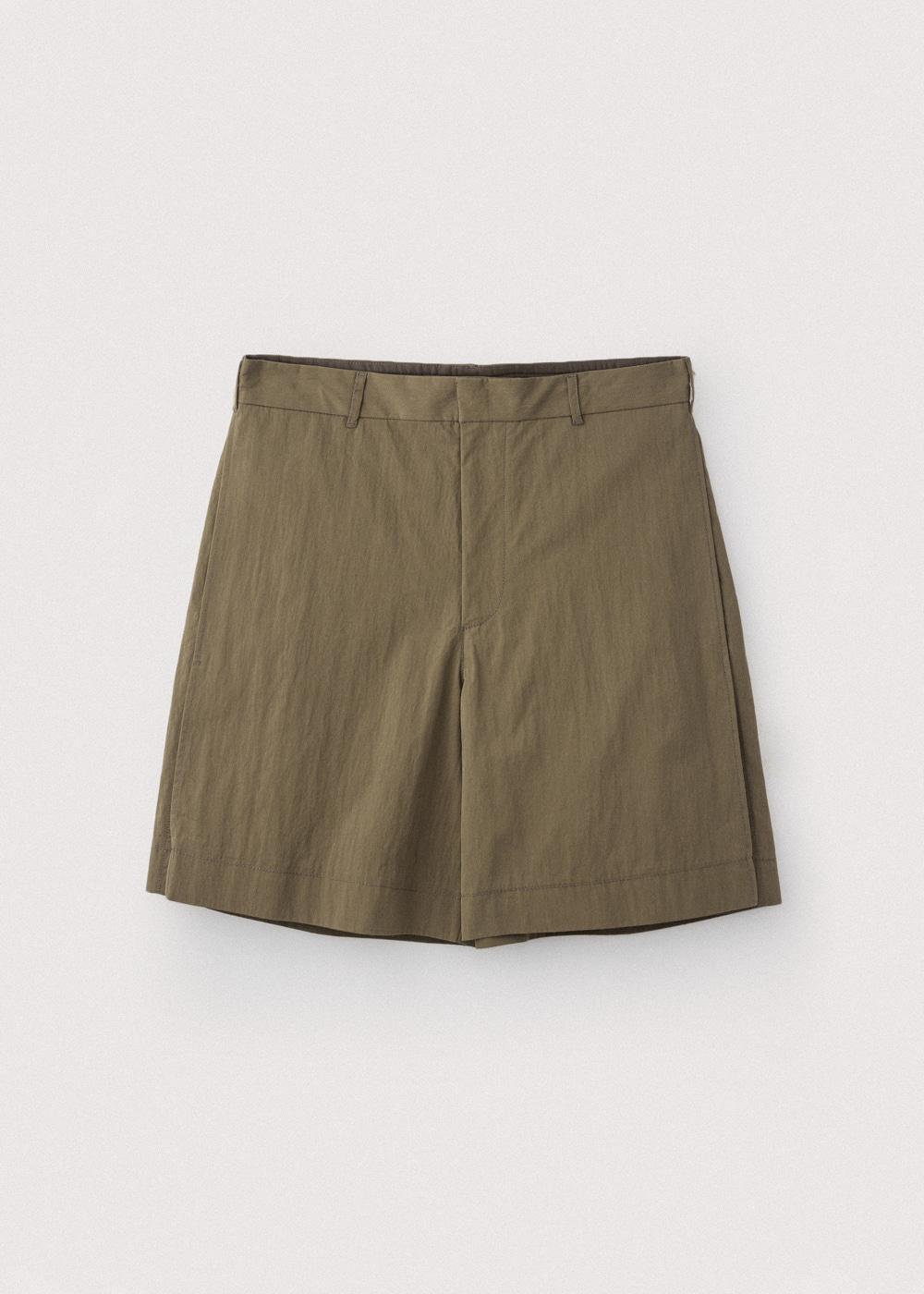 Side pleats cotton shorts_Olive
