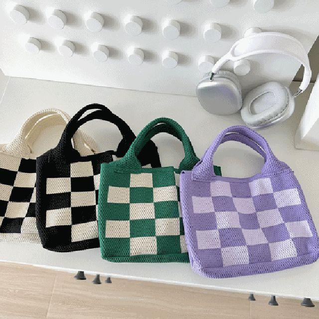 [당일 출고][5 color] 체커 보드 니트 미니 백 토트백 크로스백 데일리 귀여운 파우치 가방