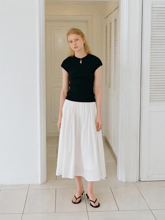 Cotton yoke pleated skirt (White)