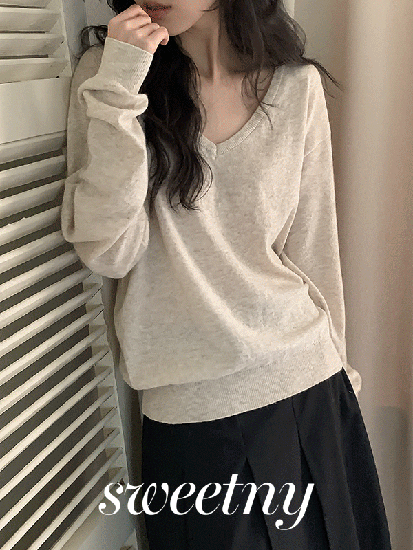 나이니 [단독][누적1만장❤/후기보장/네이비,페어리블루단독진행] 퓨어미 소프트 여리핏 브이넥 긴팔 니트 (사계절니트/가벼운니트/여름/장바/살안타/꾸안꾸)