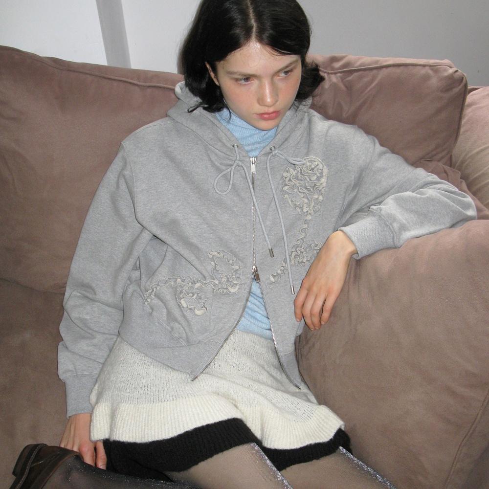 Rose Frill Hoodie Zipup (Melange Grey)