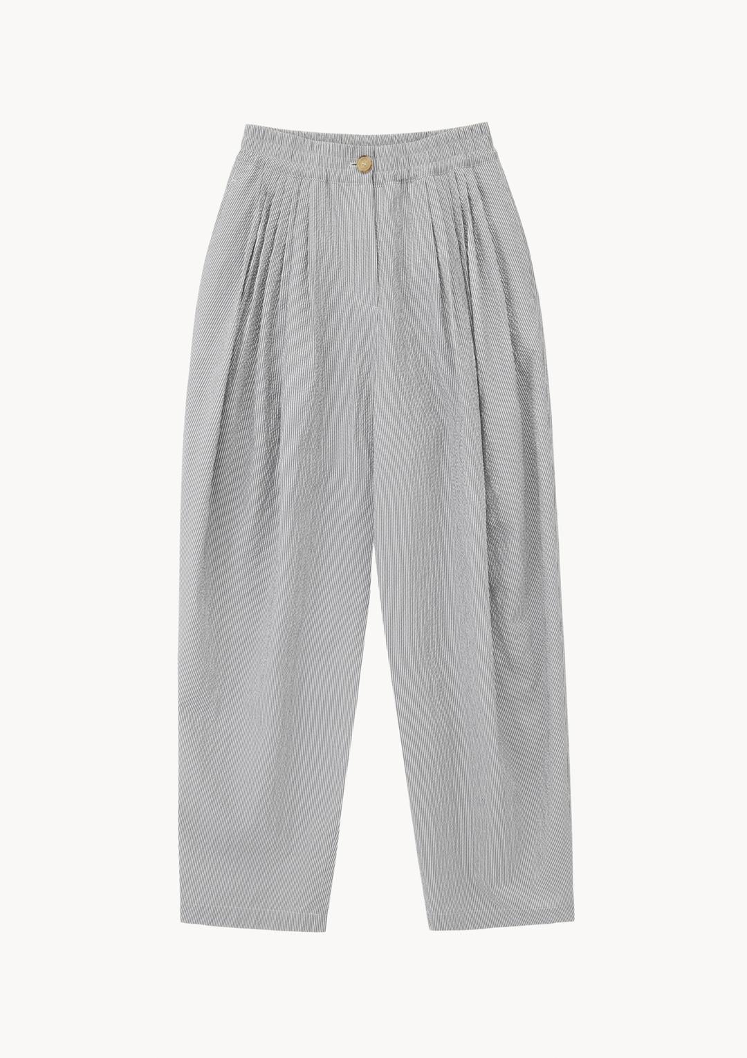 Volume Tuck Pants in Gray Stripe