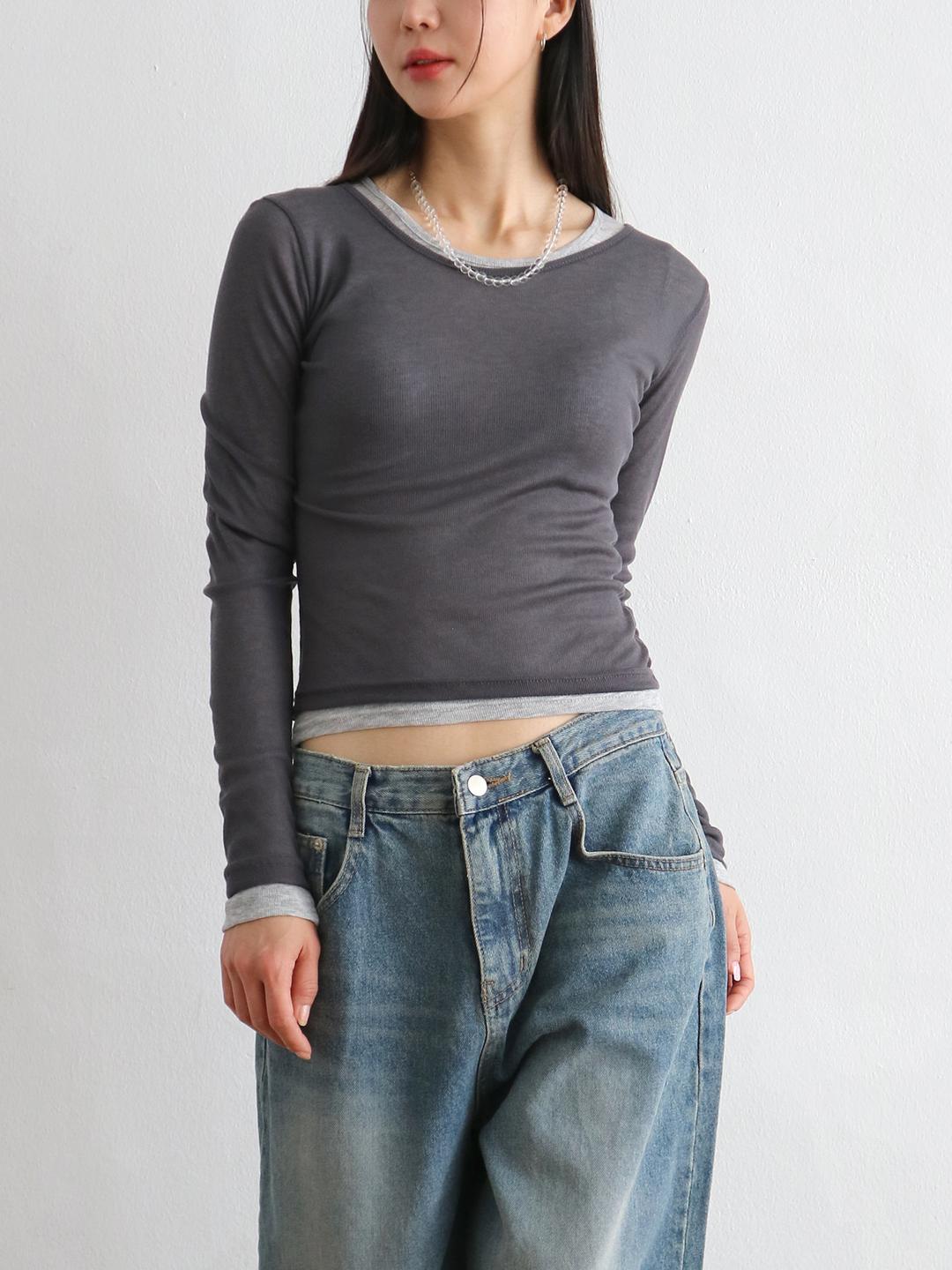 베일 시스루 레이어드 이너 긴팔 티셔츠