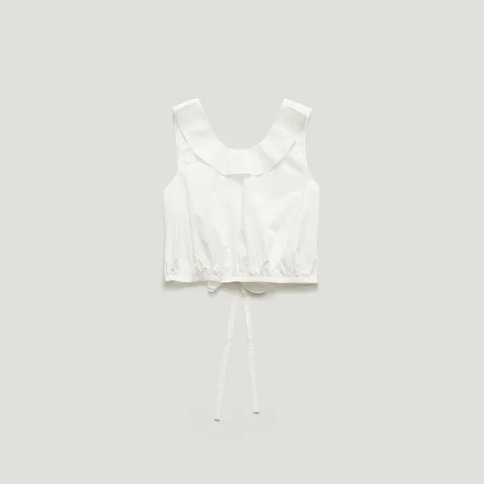 [5th reorder 2/20 AM00:20 open] SELINA FRILL-NECK CROP SLEEVELESS_IVORY