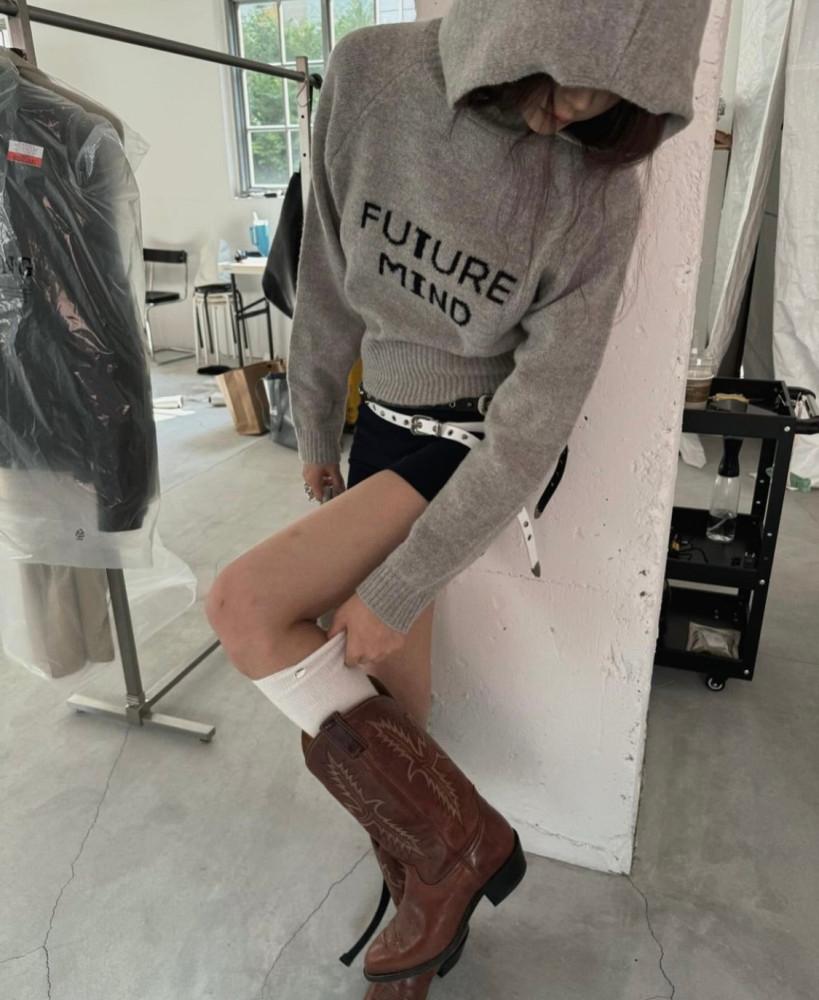 여성 알파카 마인드 후드니트 3color