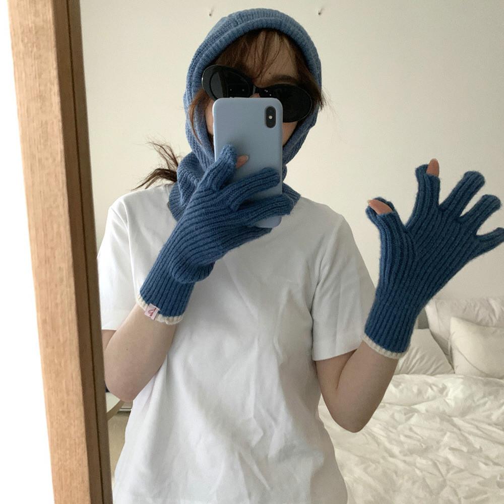 스마트폰 터치 손가락구멍 골지 롱 캐시미어 겨울 니트장갑 (7color)