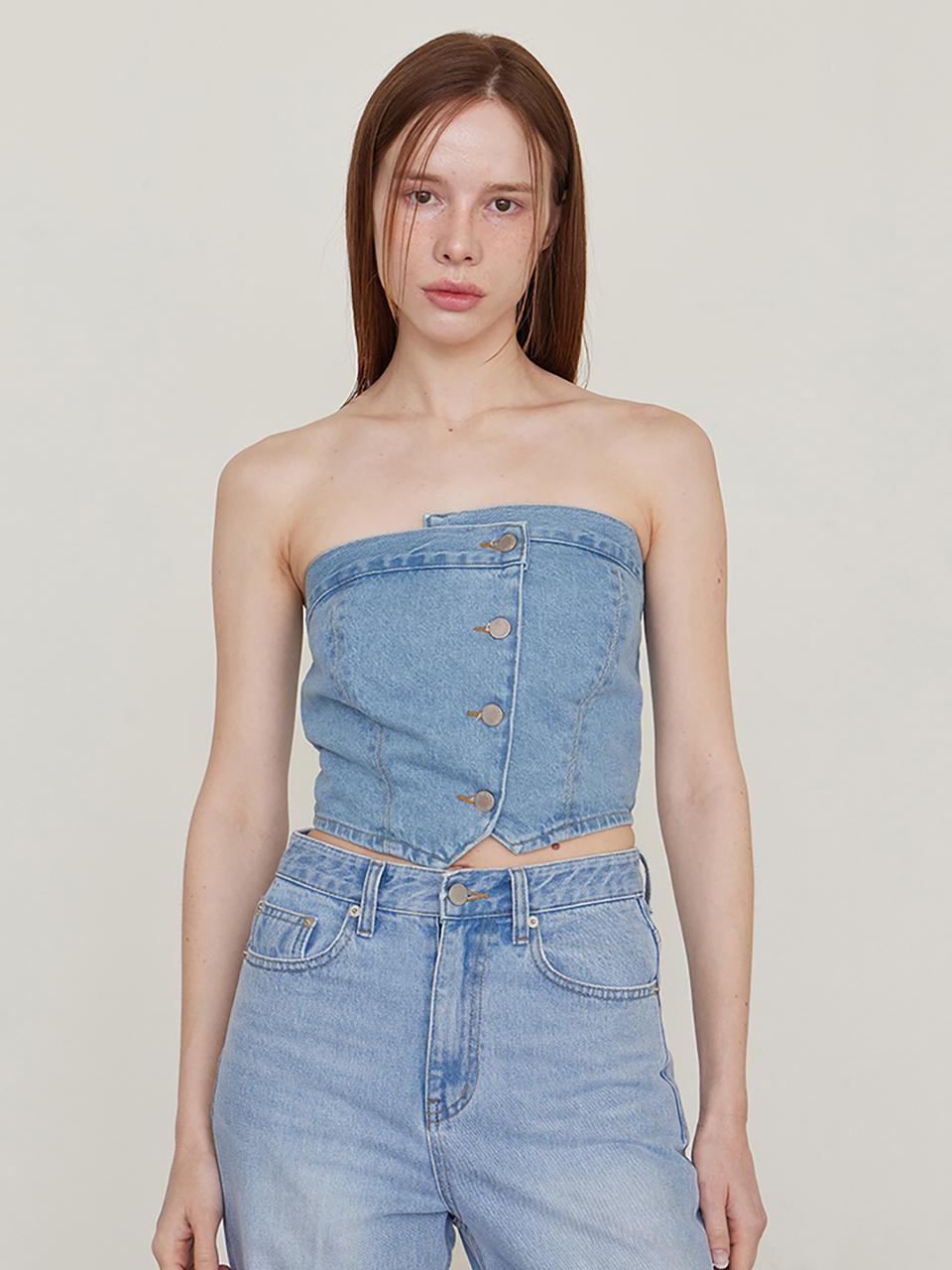 Louis Denim Bustier Top - Light Blue