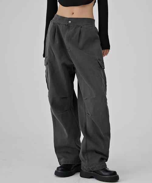 피그먼트 카고 와이드 히든 밴딩팬츠  차콜 10수