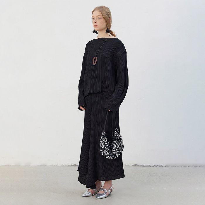 Ziggle Pleats Top_Knife Black