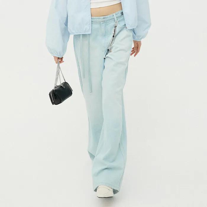 우먼즈 벨티드 와이드 데님 팬츠 [ICE BLUE]