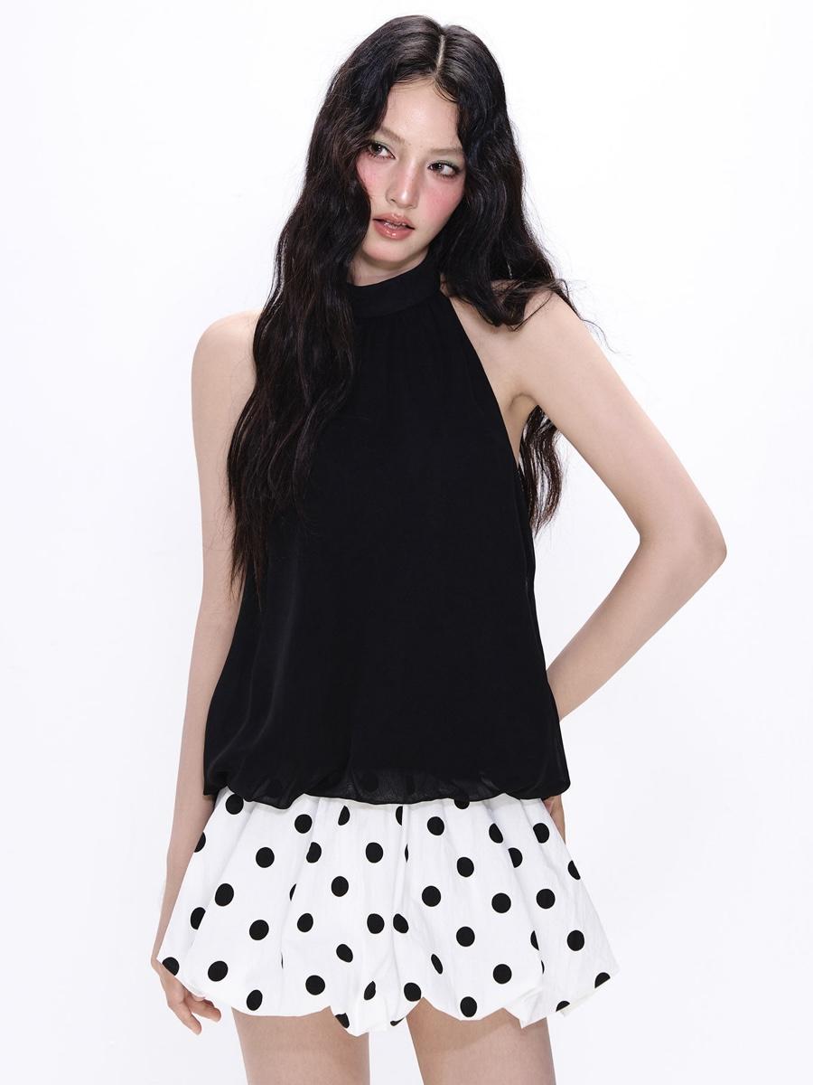 NECY STUDIO Balloon Halter Chiffon Top