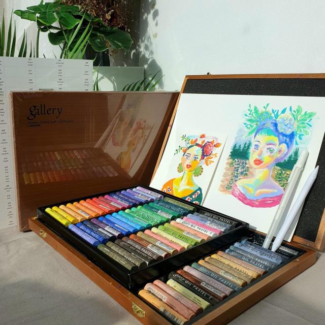 문교 소프트 오일파스텔 72색 목상자 전문가용 종이 찰필 세트