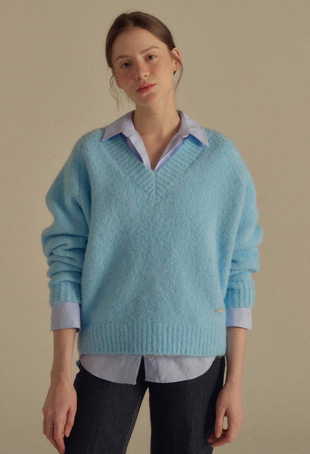 바닐라니트 Bright v-neck wool knit