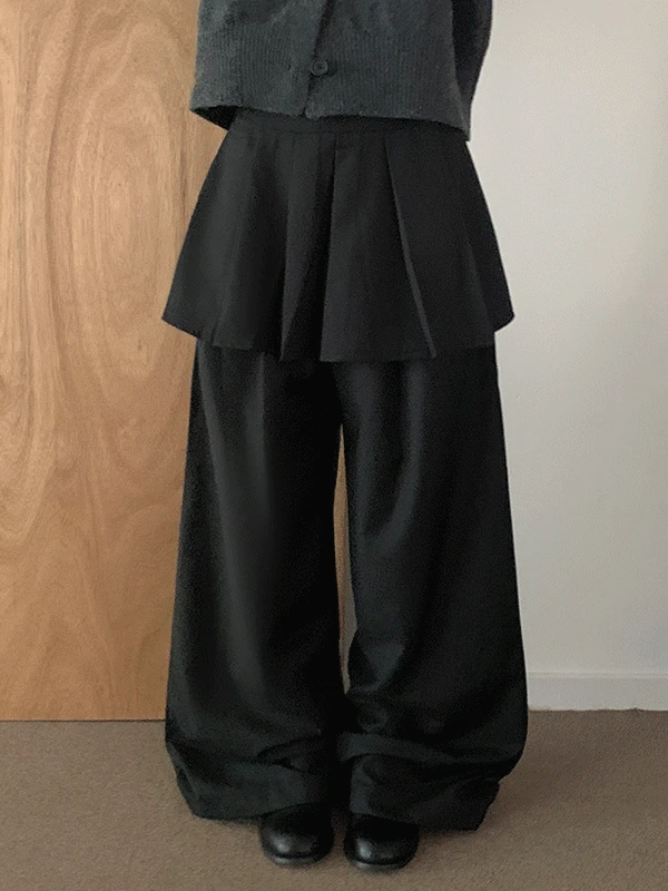 [레이어드템/널널핏] 히릿 레이어드 랩스커트 투웨이 스커트 팬츠 치마 바지 2color