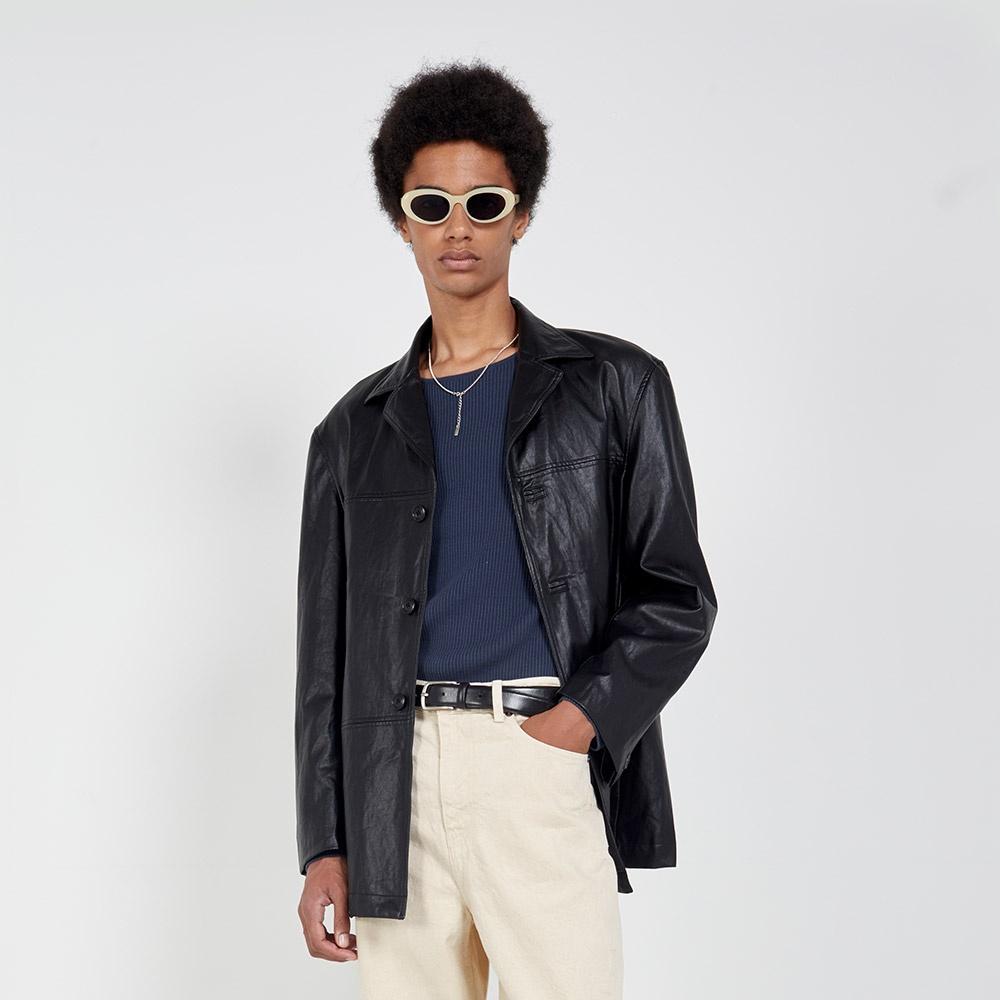 VINCENT VEGAN LEATHER CAR COAT (BLACK)