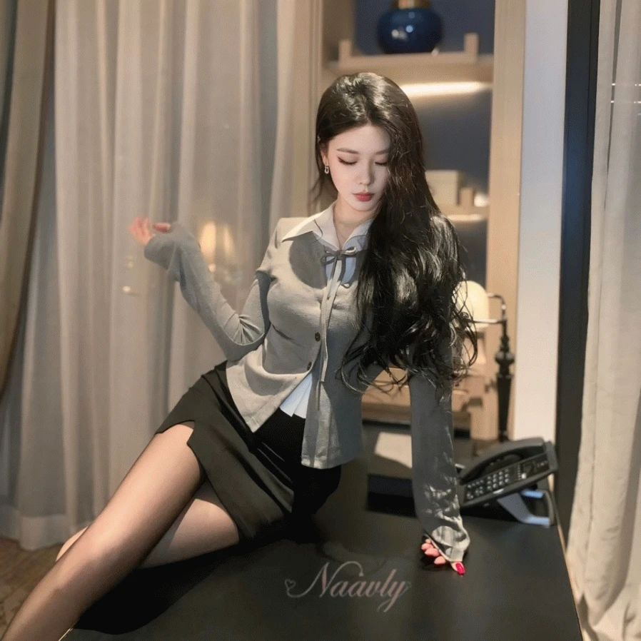 2c 멜리 레이어드 셔츠 가디건