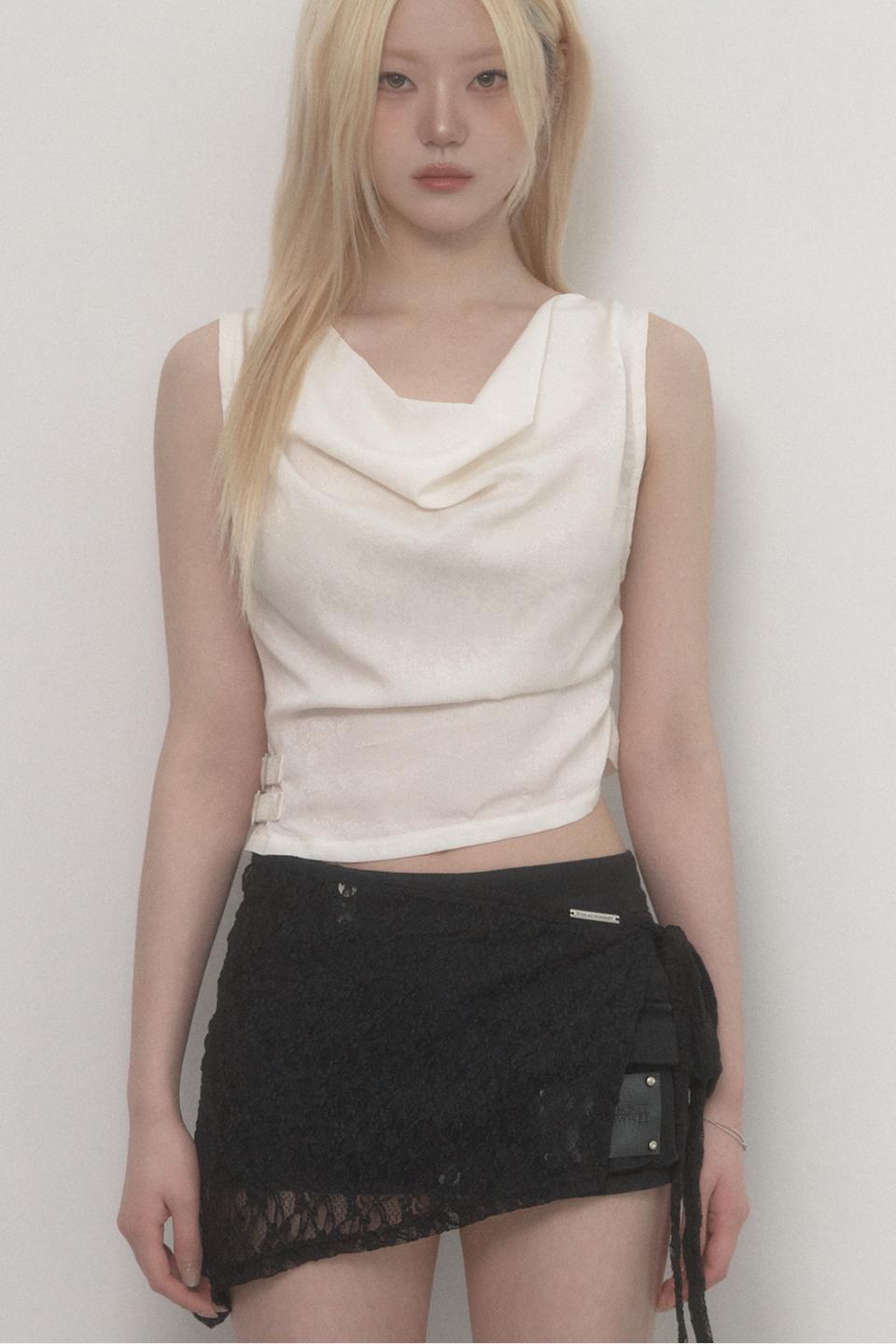 Draped Belt Satin Tank Top (white)