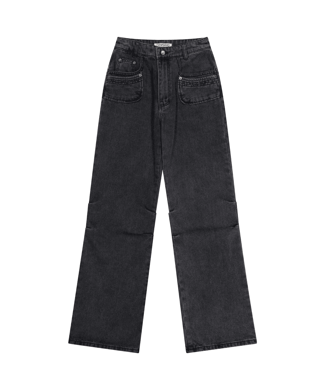 FLOWER SNAP DENIM PANTS BLACK