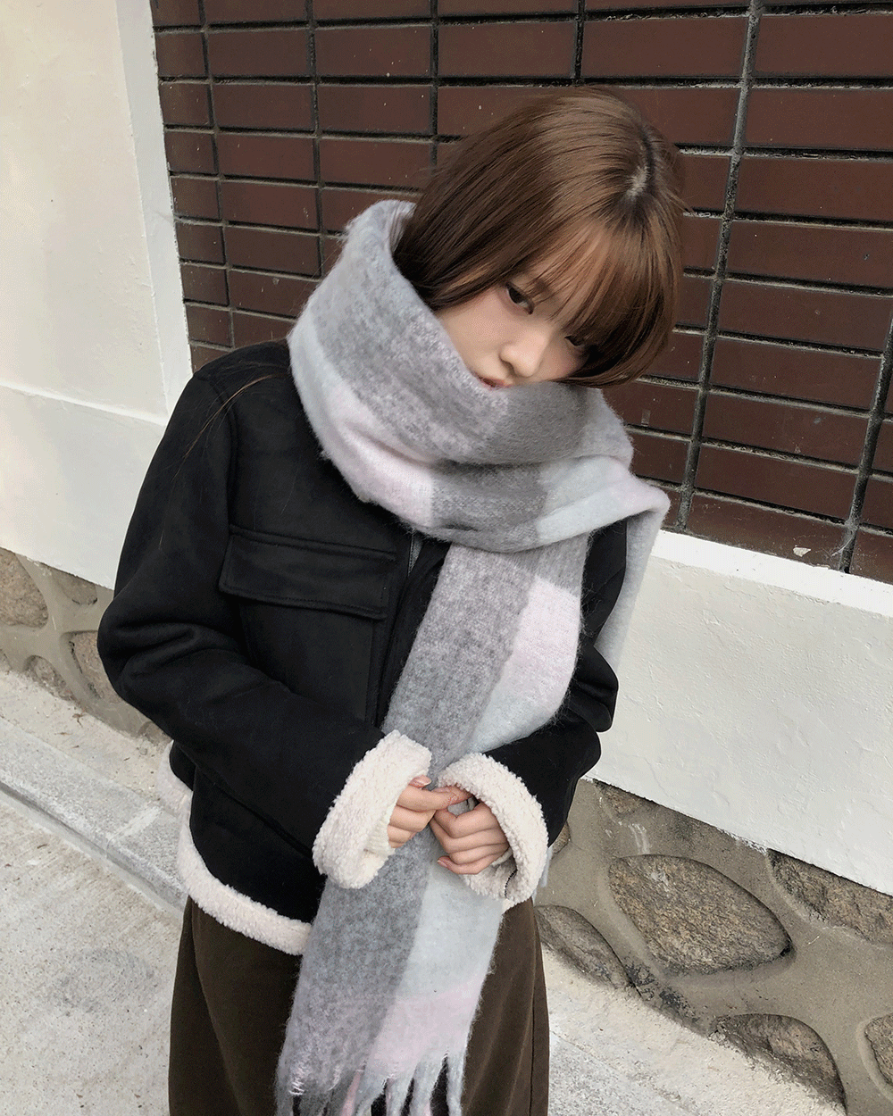 원더원더 [5color🤎] 케민 도톰 체크 배색 롱 머플러