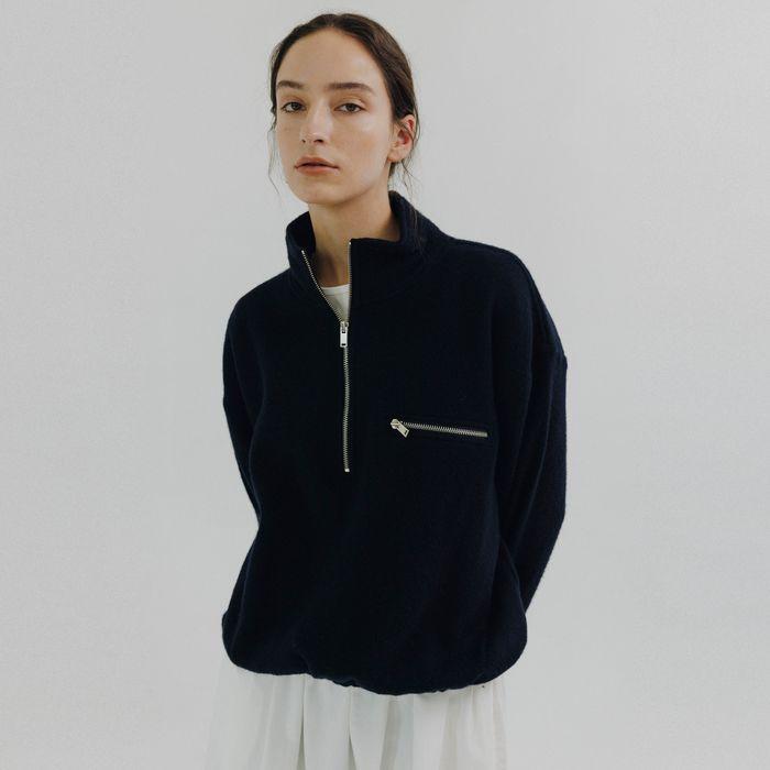 Wool haif zip-up (Navy)
