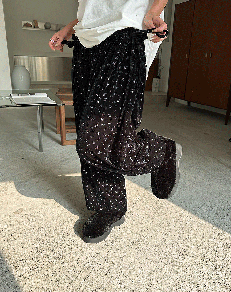 플라워 벨벳 스트링 팬츠