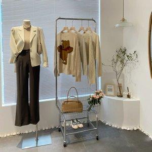 스테인레스 이동식 행거 바구니 선반 코트랙 옷걸이