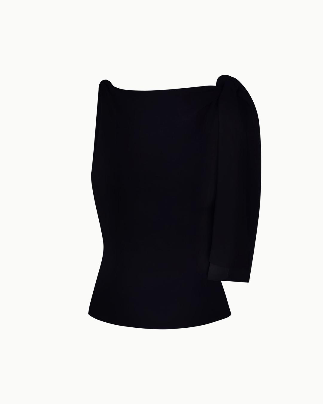 Sueded Stretch Knotted Top | Black - M