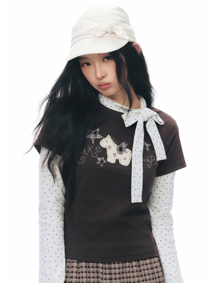TAKEANAP Pony Applique Short Sleeve T-shirt (2color)