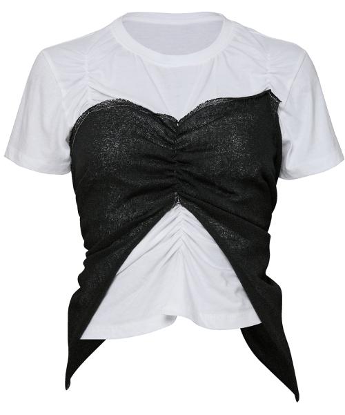 플레어업(FLAREUP)  Bustier Layered T-Shirt (FL-122_White&Black) - 사이즈 & 후기 | 무신사