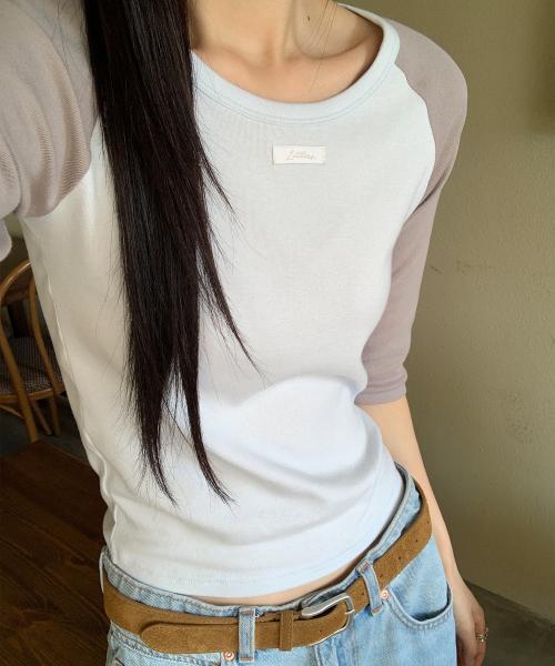 레터즈 래글런 라벨 티셔츠 ( 스카이블루 )