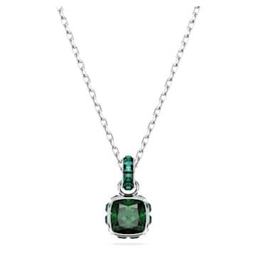 Birthstone 펜던트, 스퀘어 컷, 5월, 그린, 로듐 플래팅