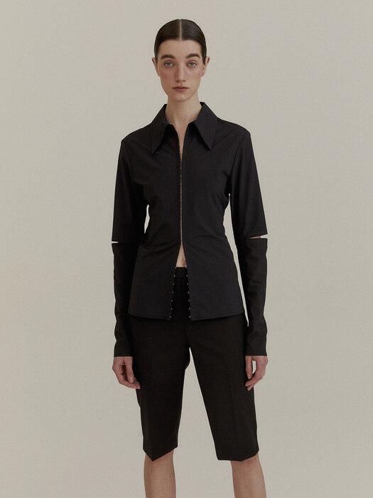 SLIT SLEEVE HOOK SHIRTS (BLACK)