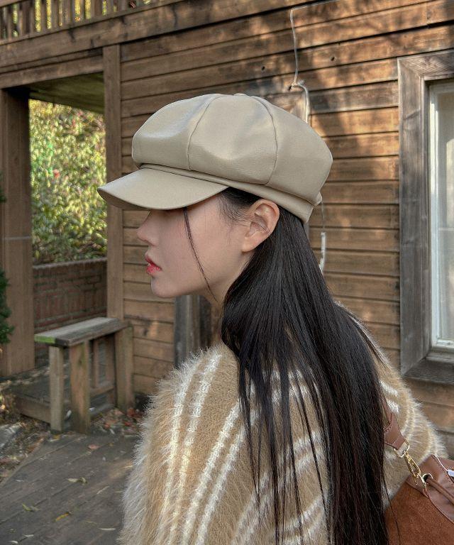 [4color] 마도로스 레더 베레모 헌팅캡 페이크 가죽 빵모자 군모 얼굴작아보이는 베이커햇