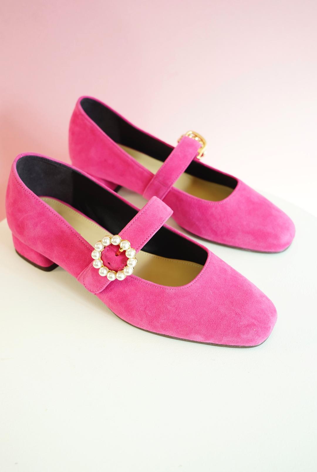 [부티크헤르원] 마리에 Marié 라운드 펄 버클 메리제인 스웨이드 플랫슈즈_펌프스힐_Mary-jane flat shoes