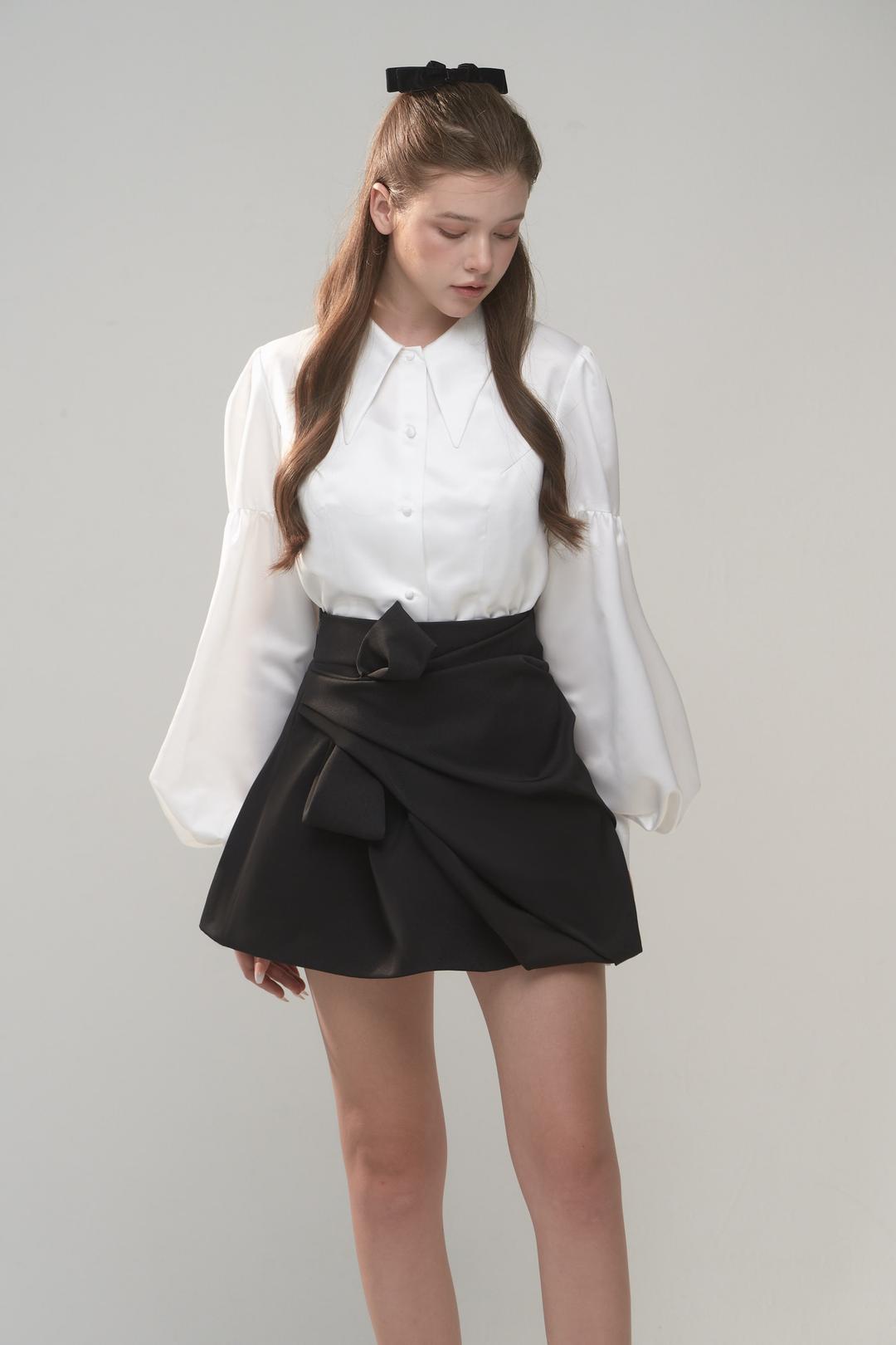Ribbon Bow Draping Skirt - CLASSIC BLACK