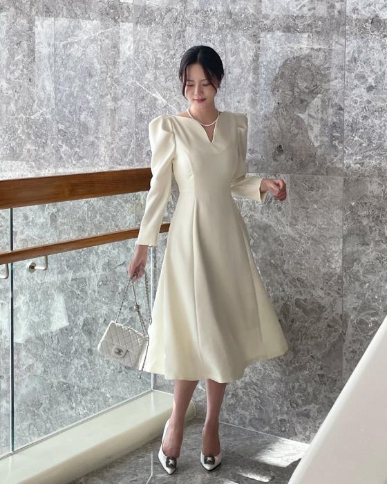 마드린 하트넥 트위드 플레어 원피스