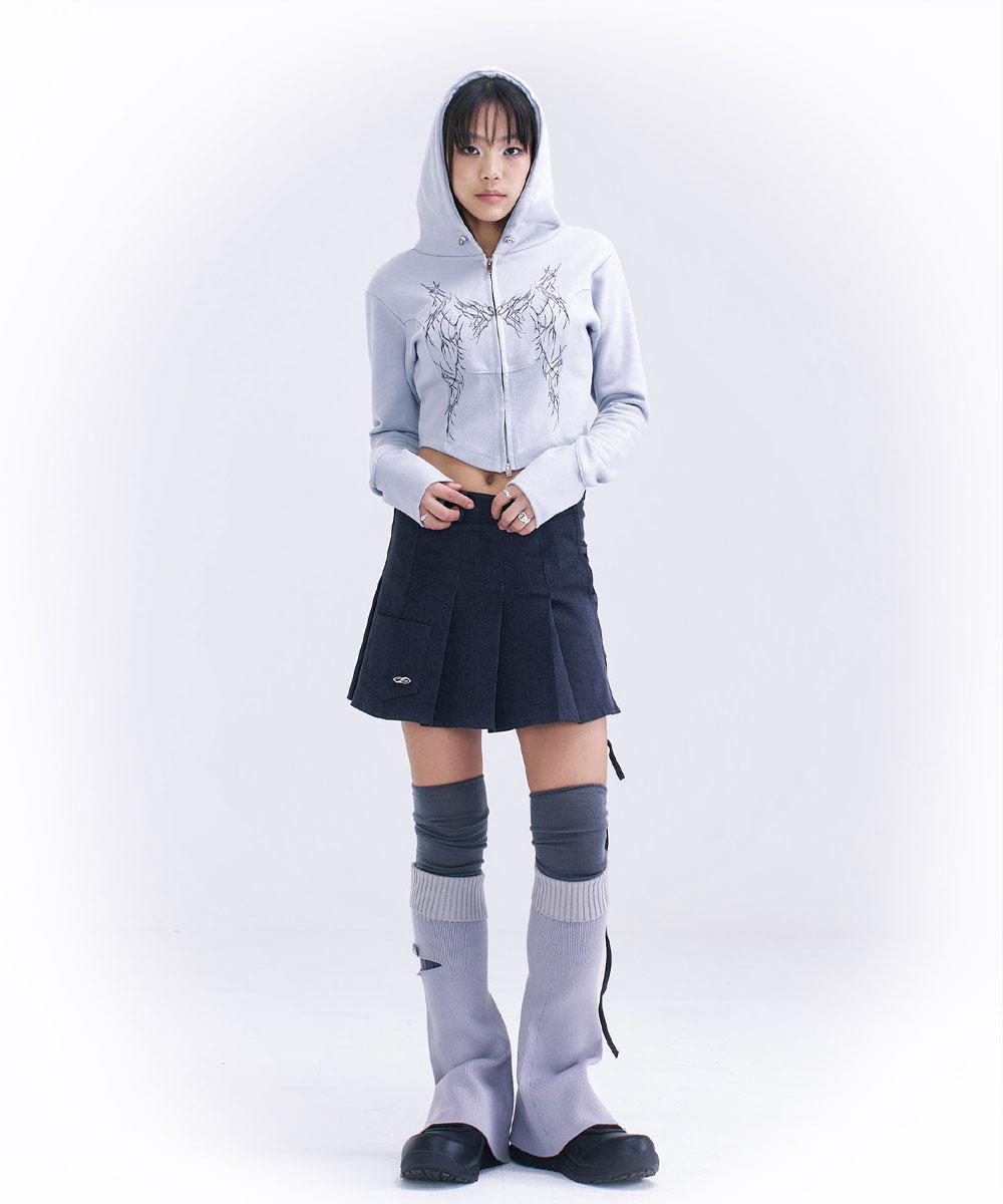 Denim pleats wrapped skirt (Gray)