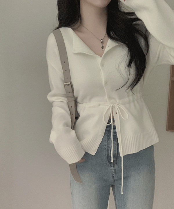 하비언니 #13068 [울6%] 허리잘록 보트넥 스트링 긴팔 니트 가디건 : 4color