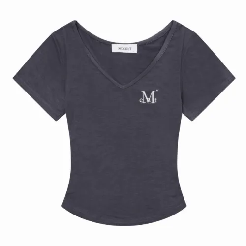 오닉스 시스루 시그니처 로고 브이넥 크롭 반팔 티 (5컬러)