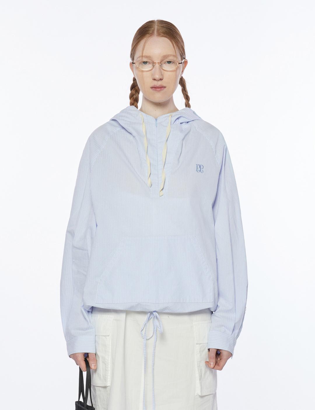 Stripe Hoodie Shirt Anorak (sky blue)