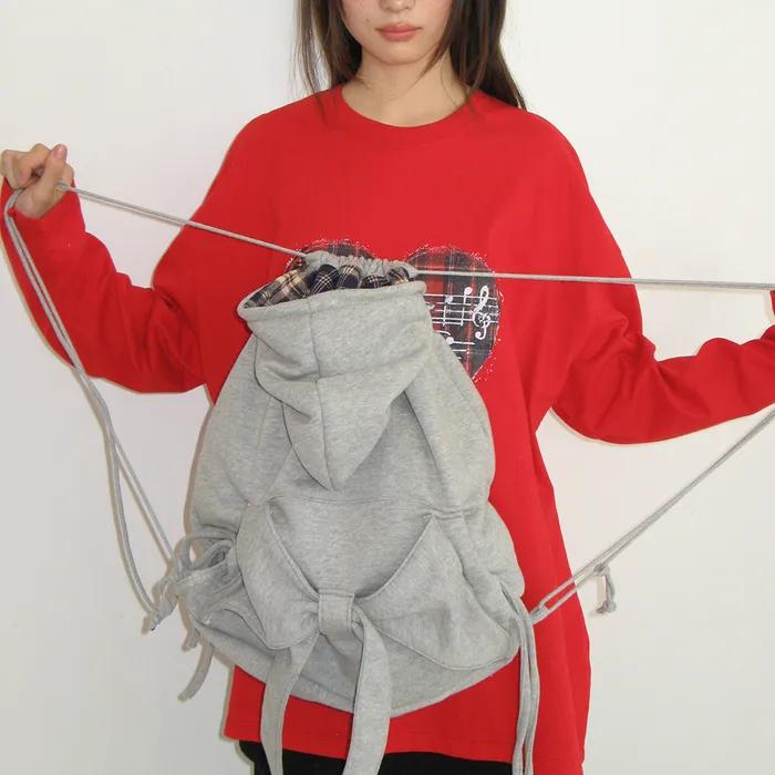 RIBBON HOOD SHOES BAG GREY