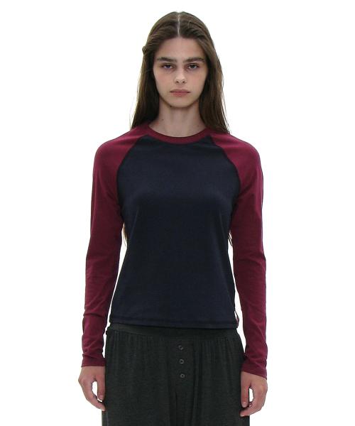 PWC 컬러블럭 레글런 롱슬리브 티_네이비