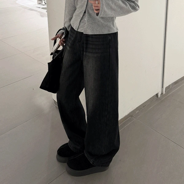 [숏,롱] 후들 기모 일자 와이드 데님