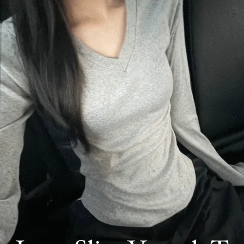 [체형보정/기본템] 루루 슬림 브이넥 긴팔티