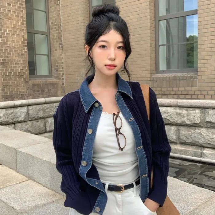 [W]데님 믹스 가디건 MZCD6202